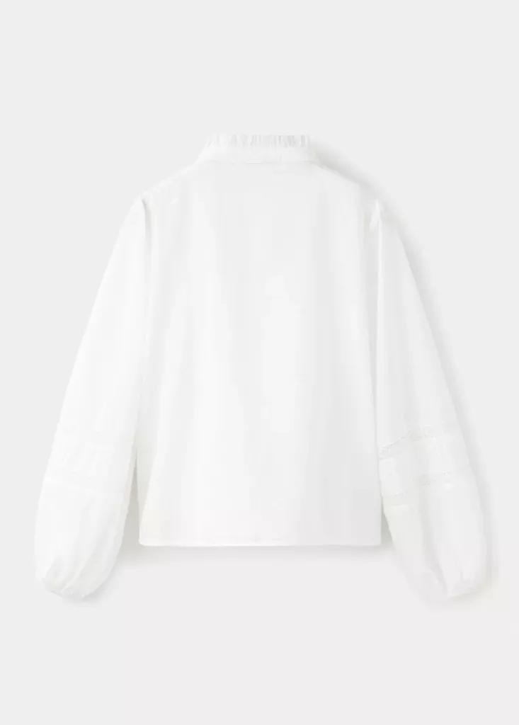 Cream Cotton Blouse With Embroidered Details, Natural White, medium