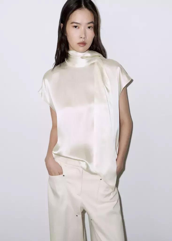 Beige Straight Cut Blouse, Light Beige, large image number 1