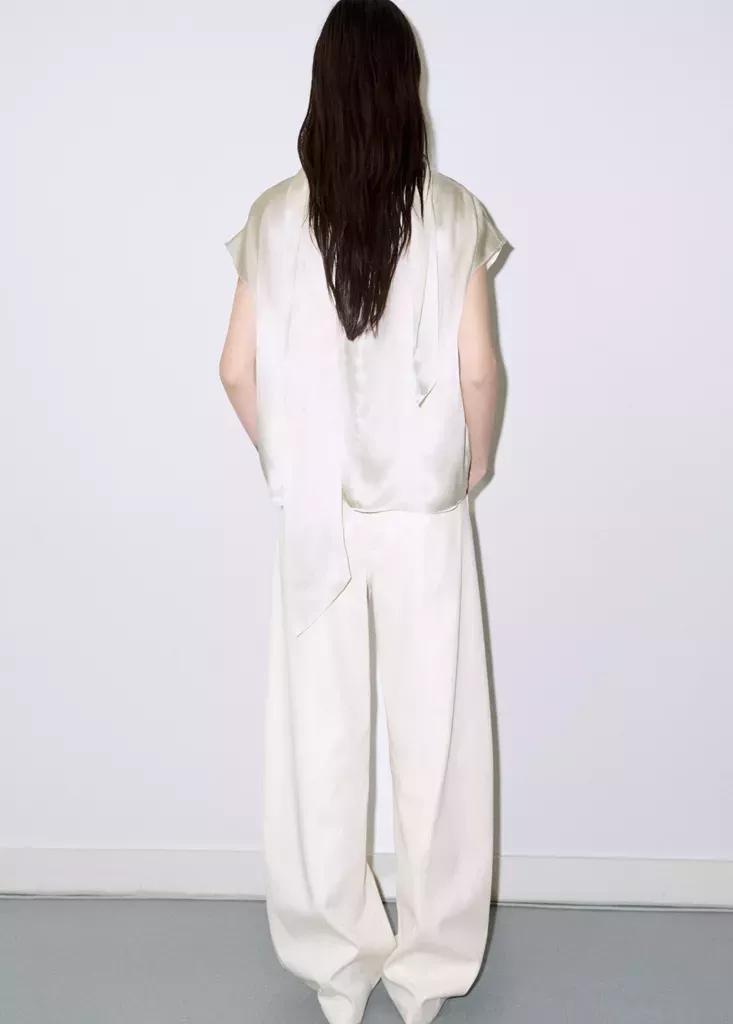 Beige Straight Cut Blouse, Light Beige, large image number 2