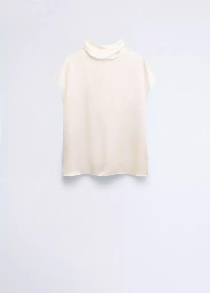 Beige Straight Cut Blouse, Light Beige, large image number 4