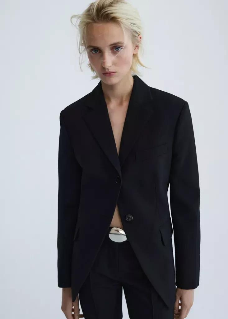 Black Fitted Wool Jacket, Black, medium