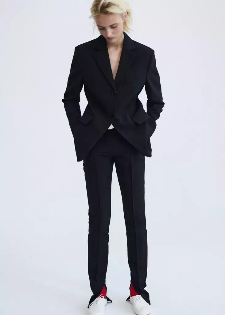 Black Fitted Wool Jacket, Black, large image number 3