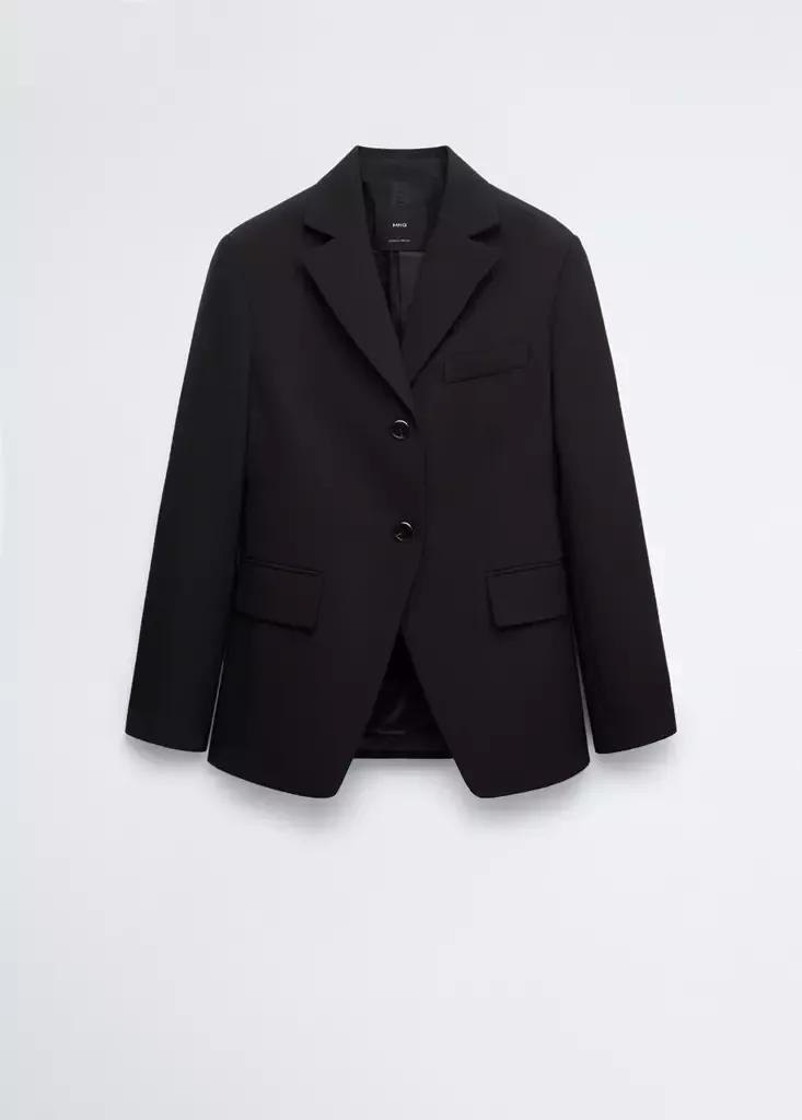 Black Fitted Wool Jacket, Black, large image number 4