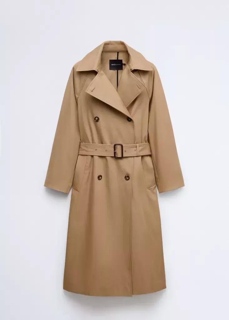 Beige Fitted Trench Coat, Light Beige, large image number 6