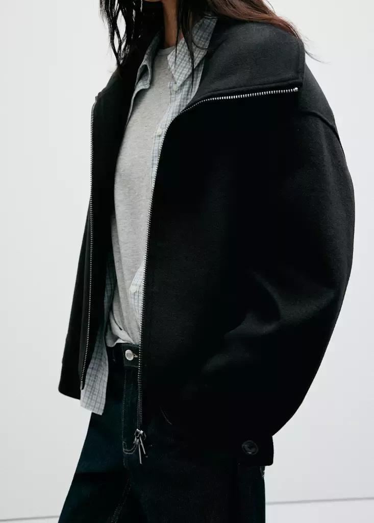 Black High-Neck Zip-Up Jacket, Black, medium