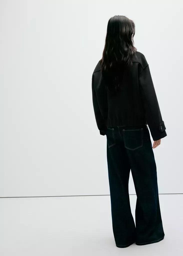 Black High-Neck Zip-Up Jacket, Black, medium