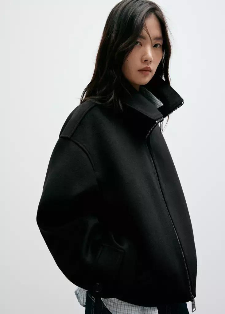 Black High-Neck Zip-Up Jacket, Black, large image number 4