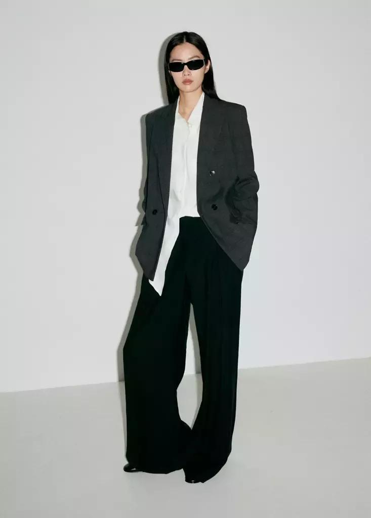 Grey Double-Breasted Check Suit Jacket, Grey, medium
