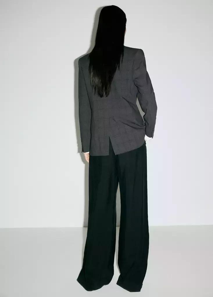 Grey Double-Breasted Check Suit Jacket, Grey, medium