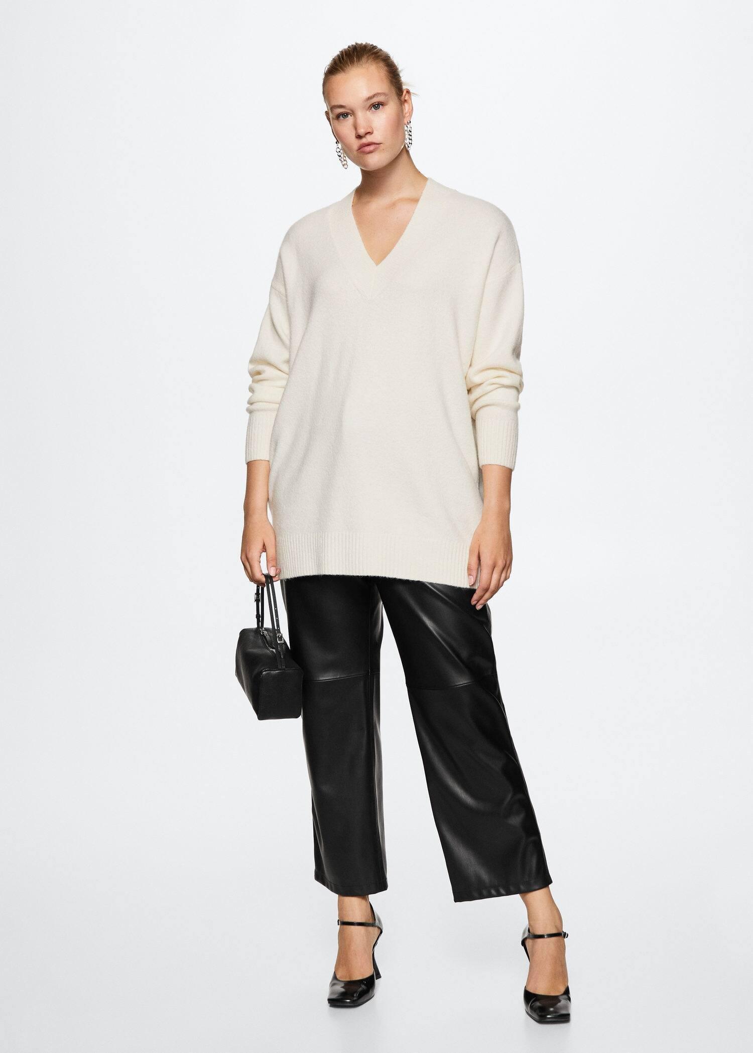 Beige V-Neck Sweater, , large image number 2