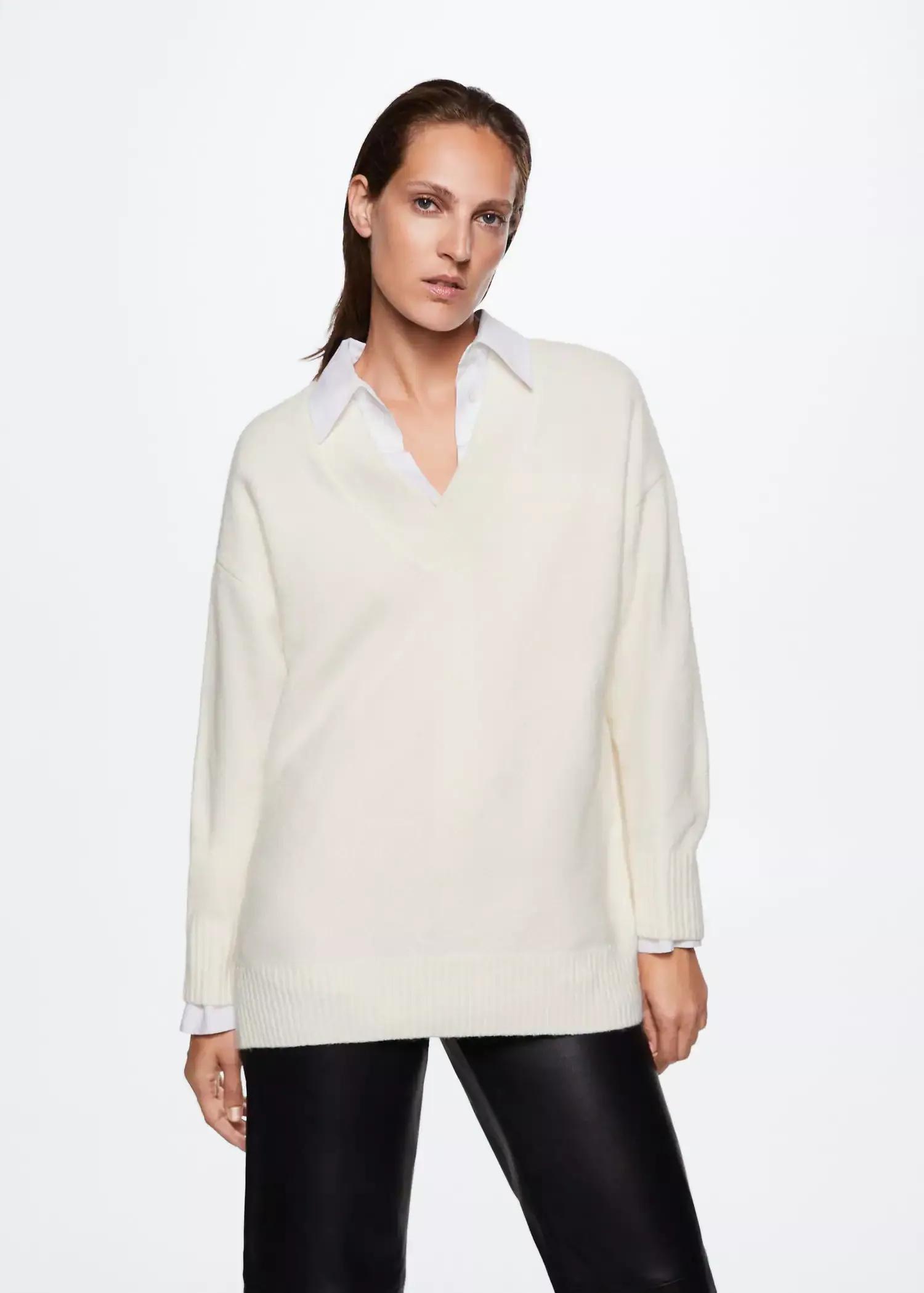 Beige V-Neck Sweater, , large image number 6