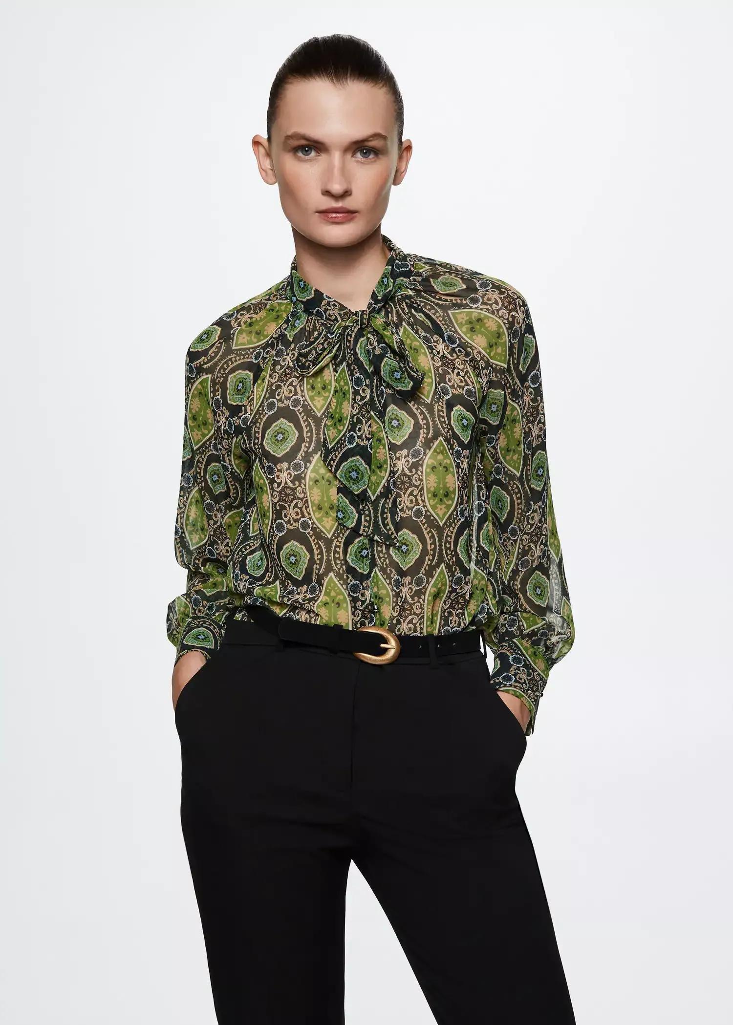 Green Flowy Printed Blouse, , large image number 1