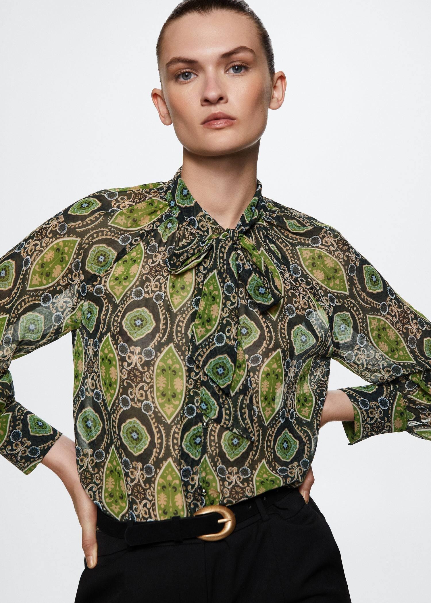 Green Flowy Printed Blouse, , large image number 4