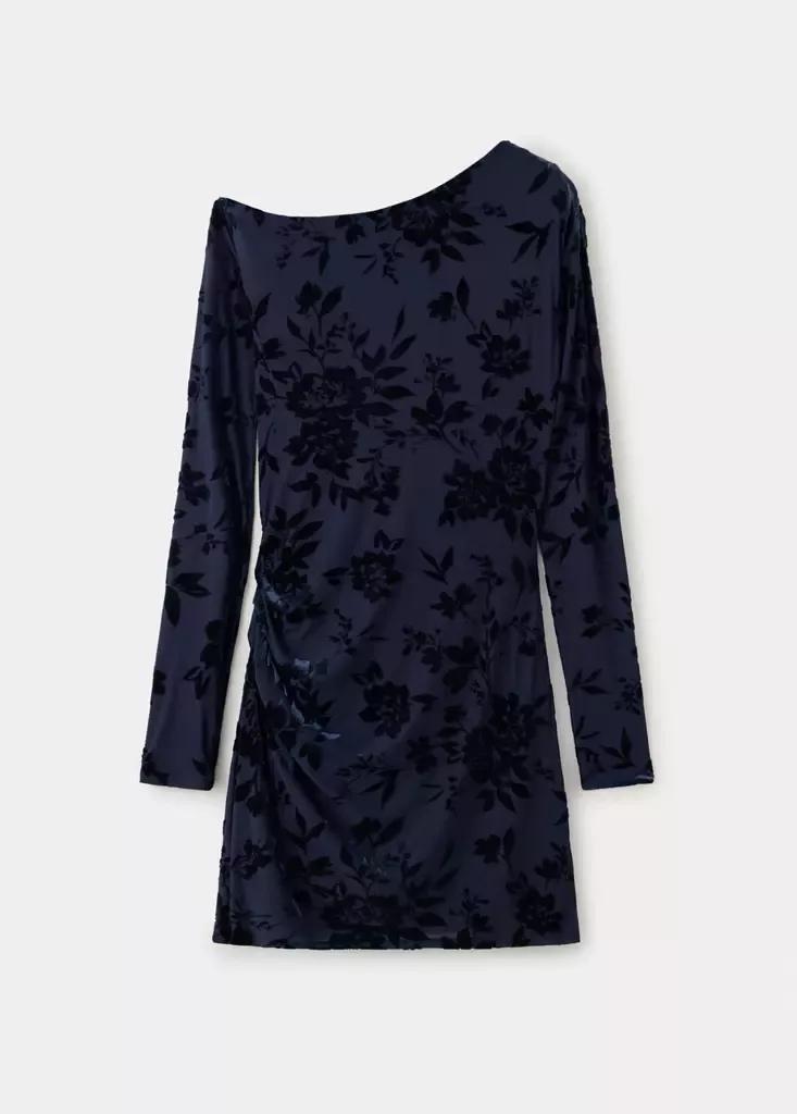 Blue Devor&eacute; Dress With An Asymmetrical Neckline, Navy, large image number 4