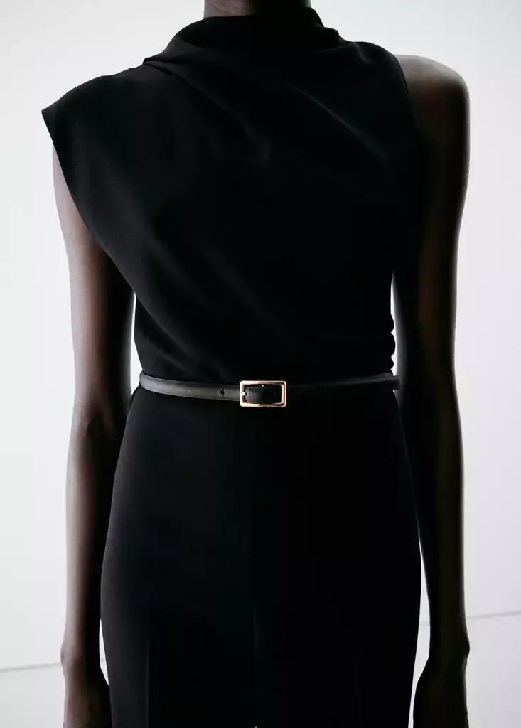 Black Jumpsuit With Draped Detail Belt, Black, large image number 1