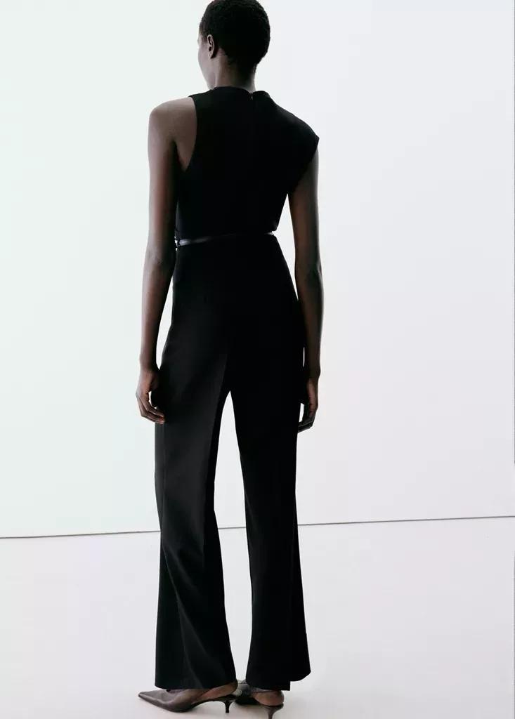 Black Jumpsuit With Draped Detail Belt, Black, medium