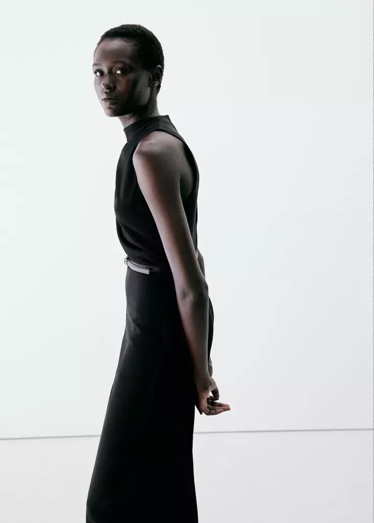 Black Jumpsuit With Draped Detail Belt, Black, large image number 3