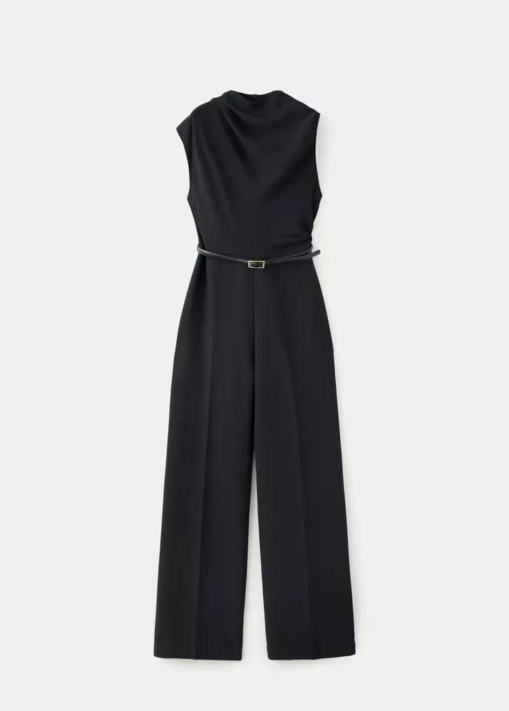 Black Jumpsuit With Draped Detail Belt, Black, large image number 4