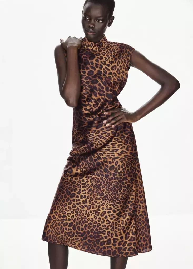 Brown Leopard Print Dress With A Roll Neck, Brown, medium
