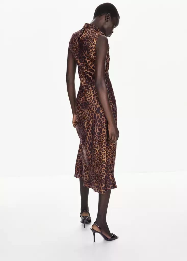 Brown Leopard Print Dress With A Roll Neck, Brown, large image number 2
