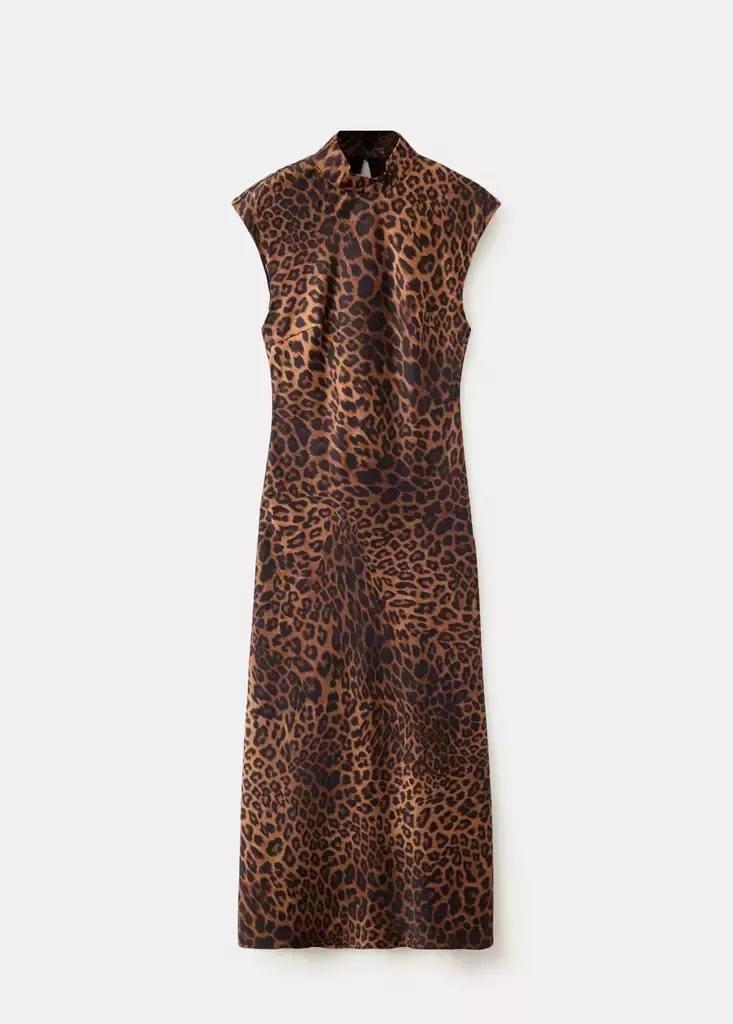 Brown Leopard Print Dress With A Roll Neck, Brown, large image number 4