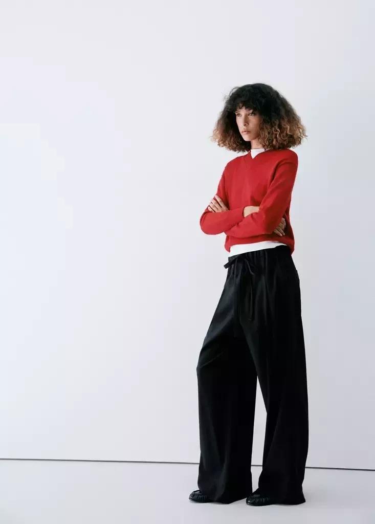 Blue Drawstring Straight Trousers, Navy, medium