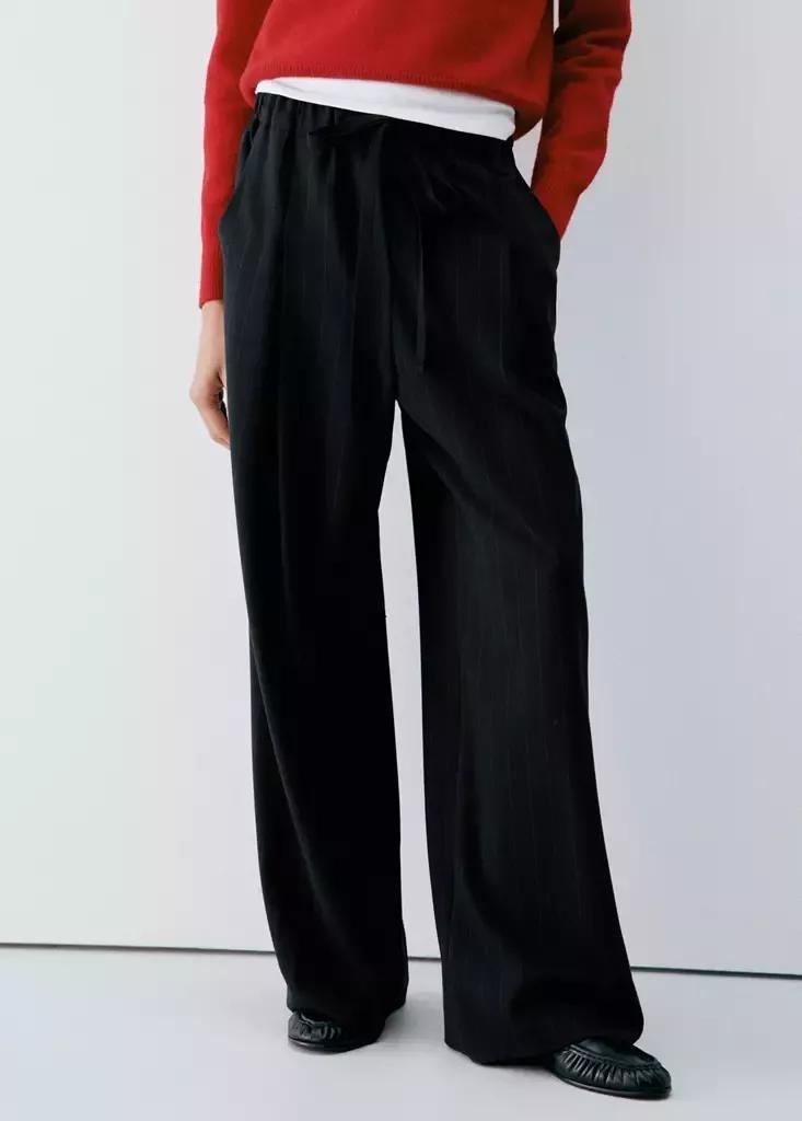 Blue Drawstring Straight Trousers, Navy, medium