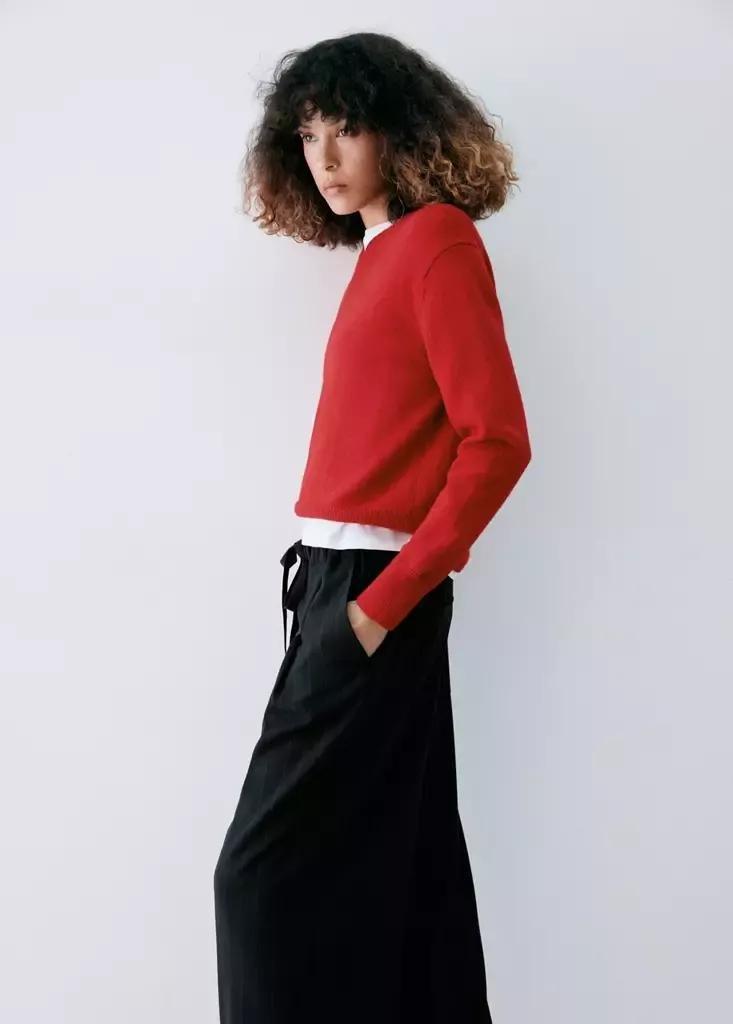 Blue Drawstring Straight Trousers, Navy, large image number 3