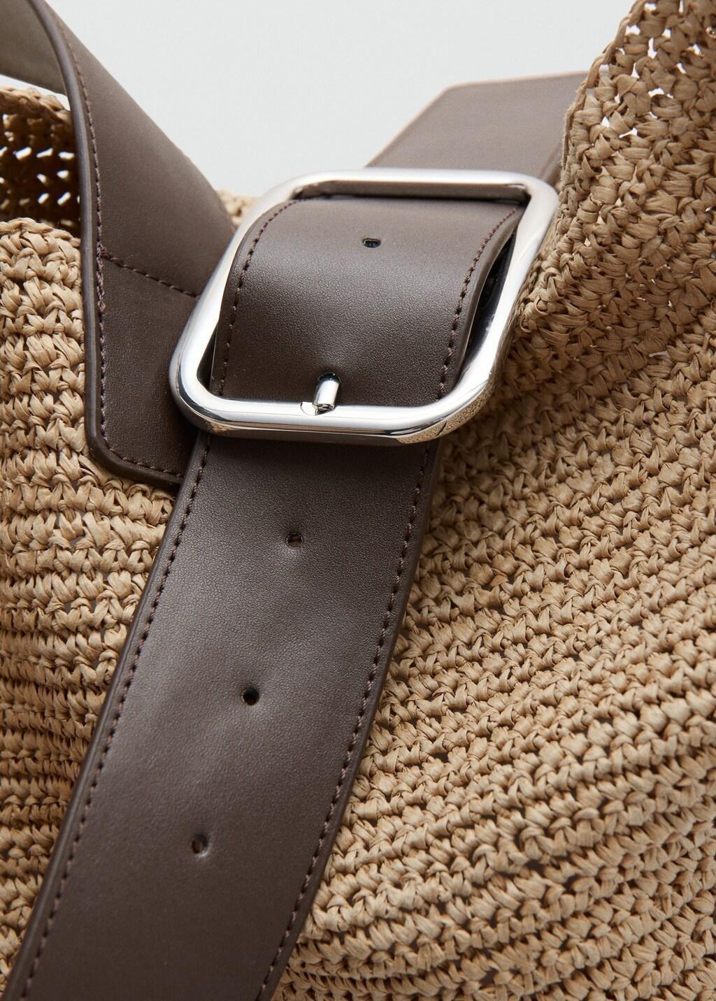 Beige Natural Fibre Shopper Bag With Buckle Detail, Light Beige, large image number 1