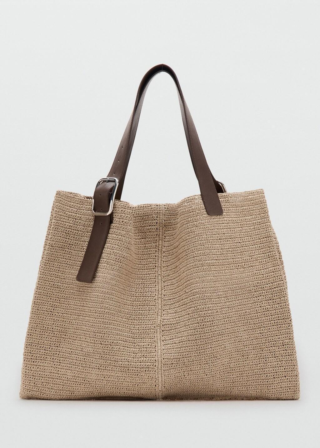 Beige Natural Fibre Shopper Bag With Buckle Detail, Light Beige, large image number 3