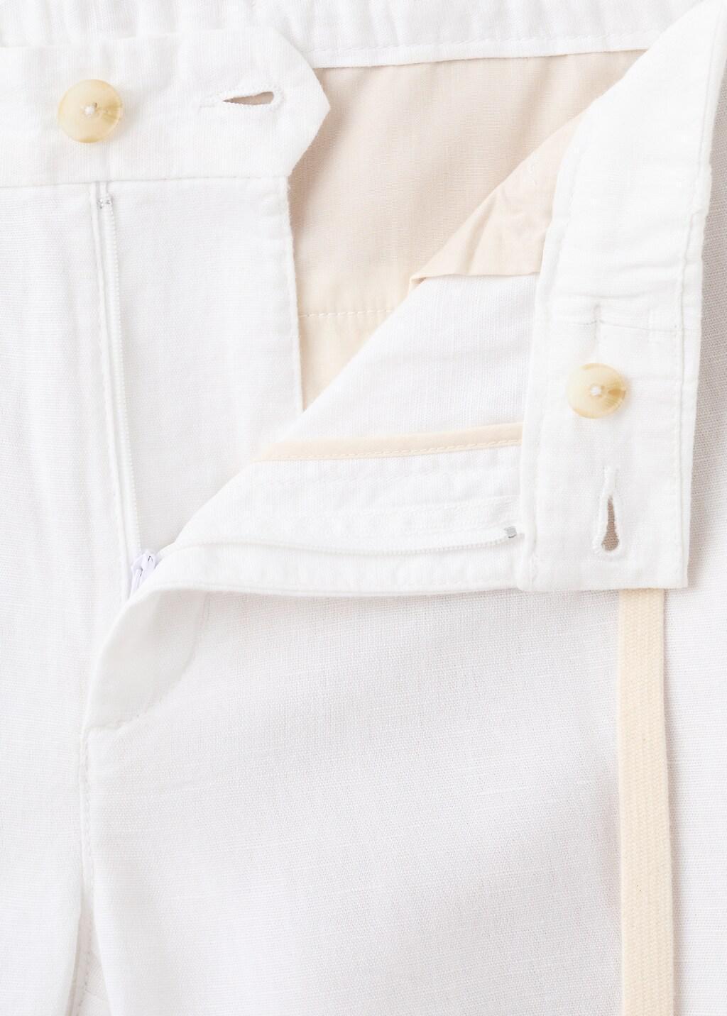 White Slim Fit Cropped Linen-Cotton Trousers, Natural White, large image number 1