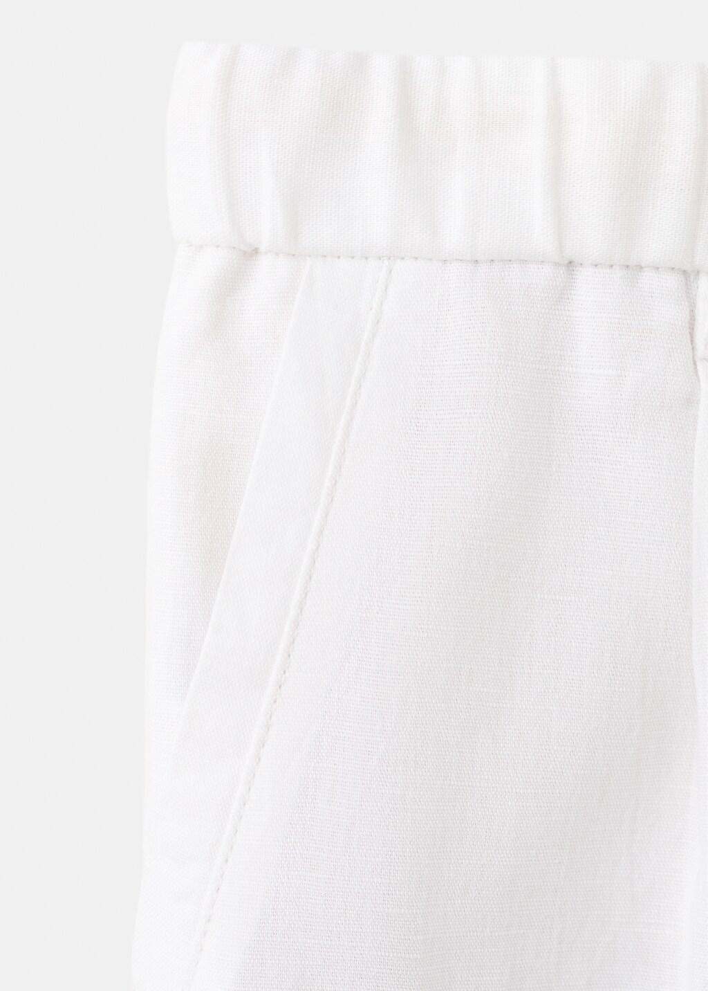 White Slim Fit Cropped Linen-Cotton Trousers, Natural White, large image number 5