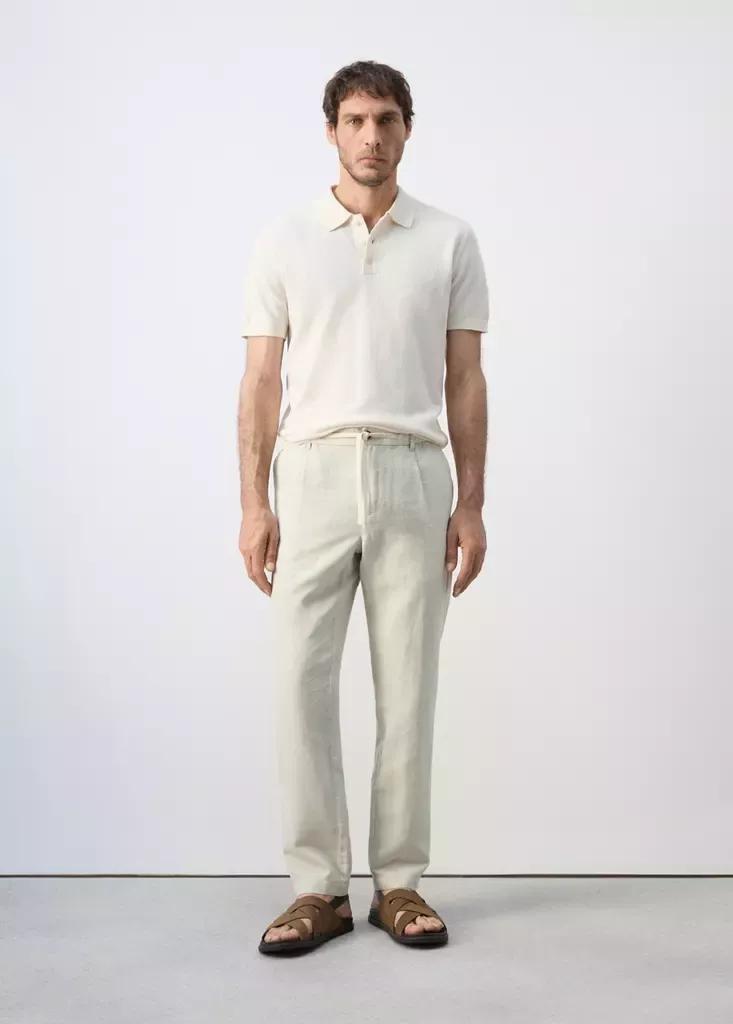 LIGHT BEIGE Slim fit cropped linen-cotton trousers, Light Beige, large image number 0