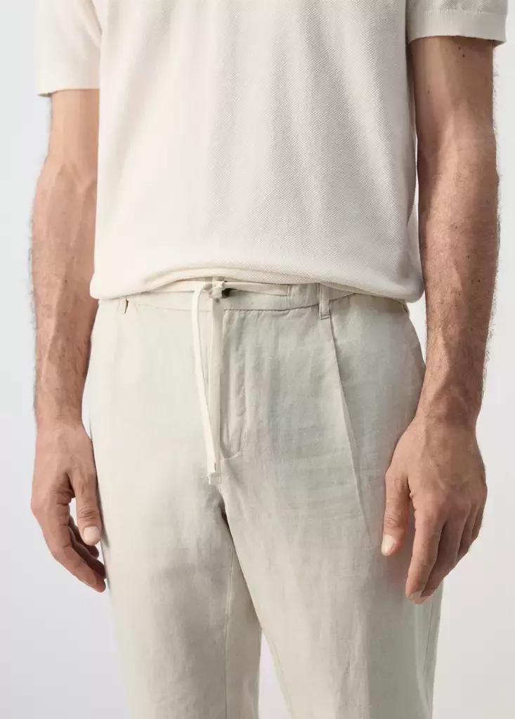 LIGHT BEIGE Slim fit cropped linen-cotton trousers, Light Beige, large image number 3