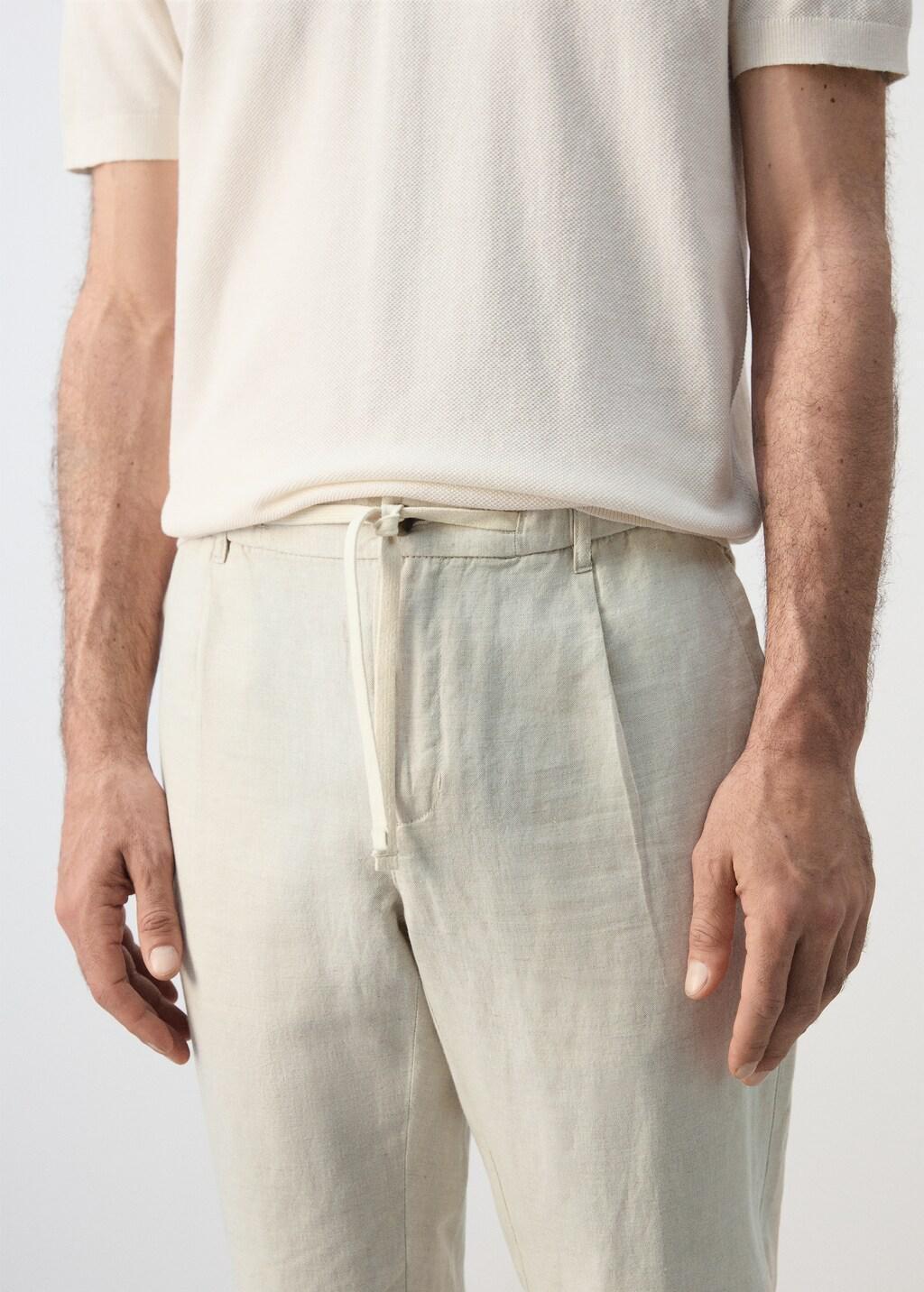 LIGHT BEIGE Slim fit cropped linen-cotton trousers, Light Beige, large image number 4