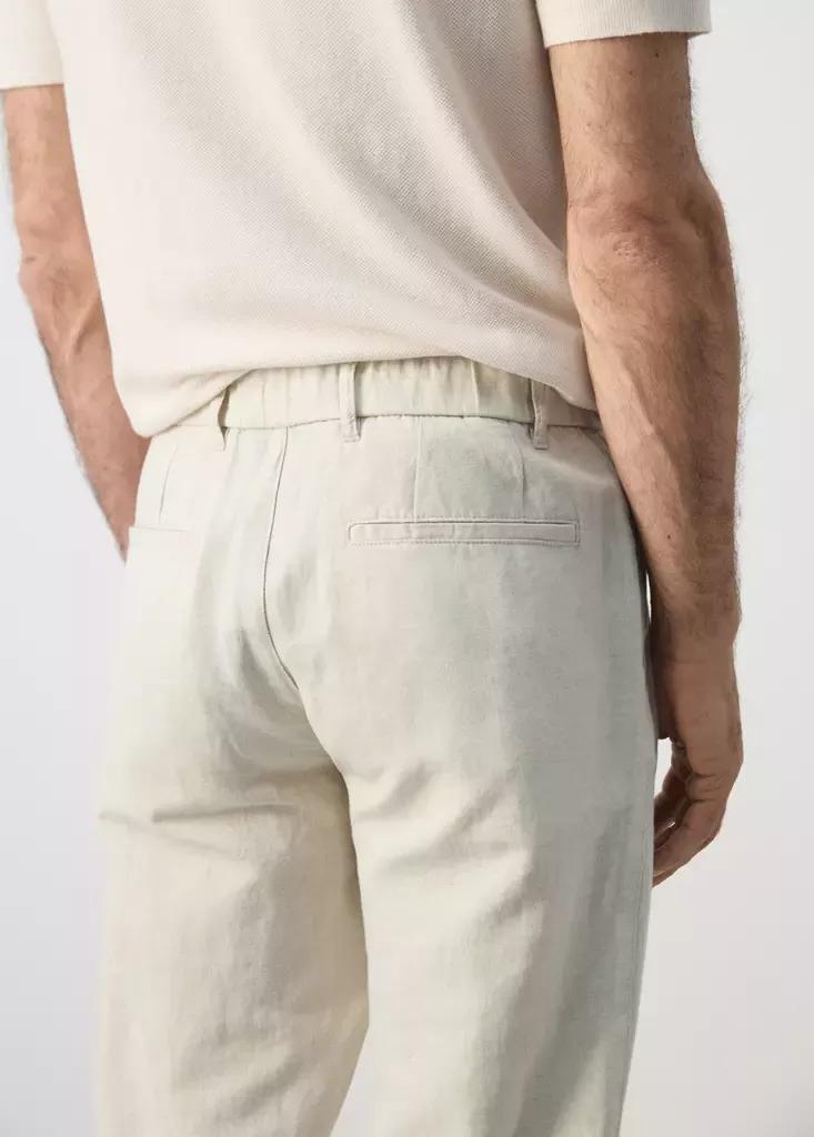 LIGHT BEIGE Slim fit cropped linen-cotton trousers, Light Beige, large image number 5