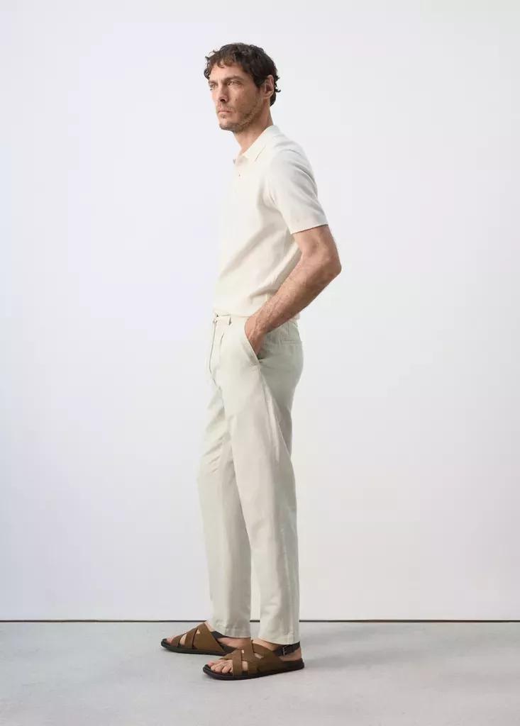 LIGHT BEIGE Slim fit cropped linen-cotton trousers, Light Beige, large image number 6
