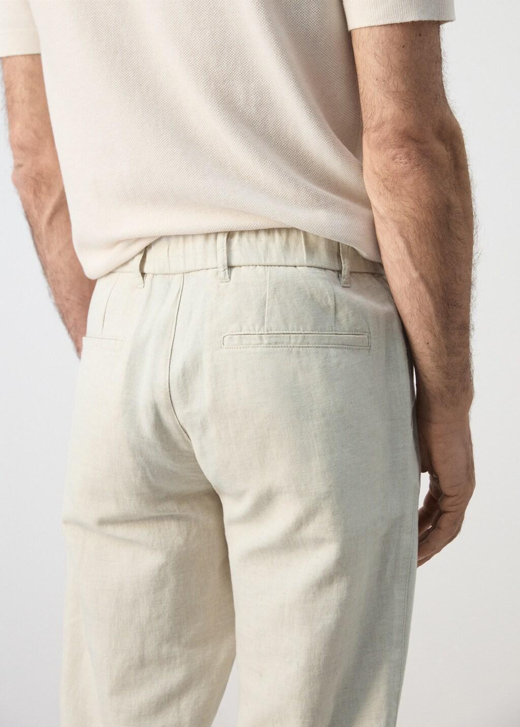 LIGHT BEIGE Slim fit cropped linen-cotton trousers, Light Beige, large image number 7