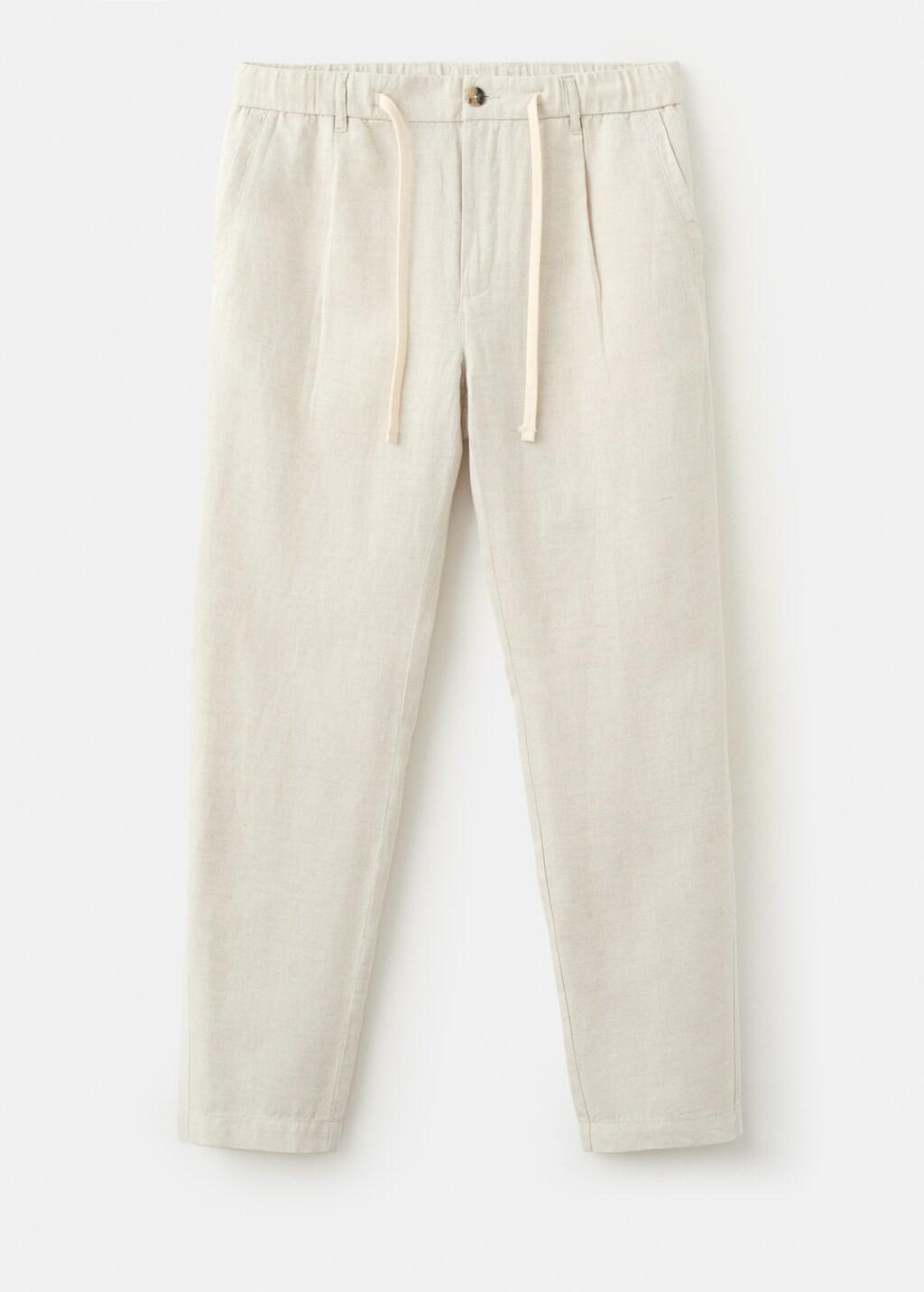 LIGHT BEIGE Slim fit cropped linen-cotton trousers, Light Beige, large image number 9