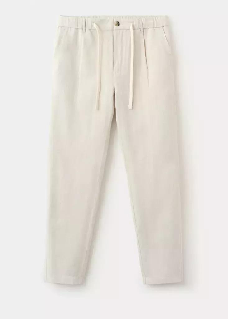 LIGHT BEIGE Slim fit cropped linen-cotton trousers, Light Beige, large image number 10
