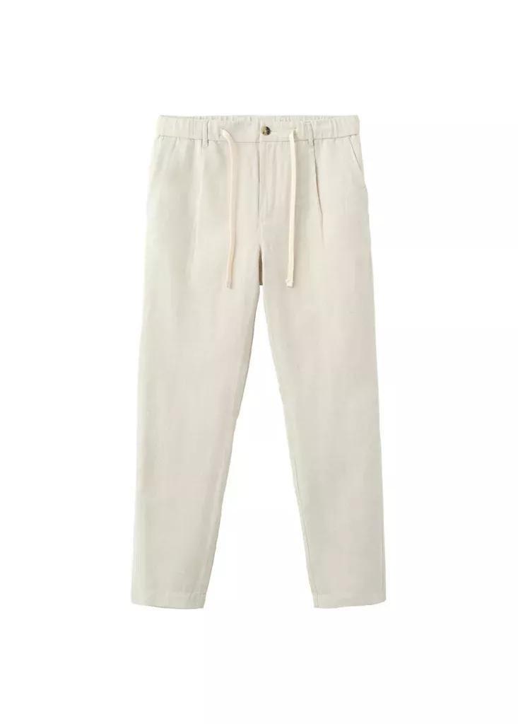 LIGHT BEIGE Slim fit cropped linen-cotton trousers, Light Beige, large image number 13