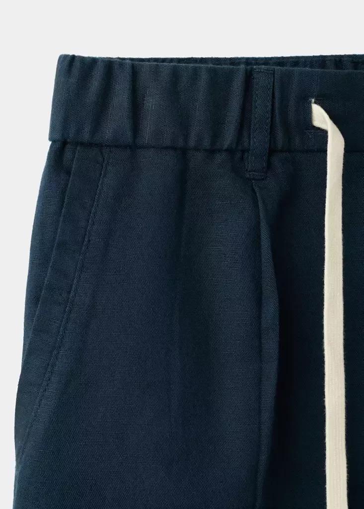 Blue Slim Fit Cropped Linen-Cotton Trousers, Navy, large image number 8