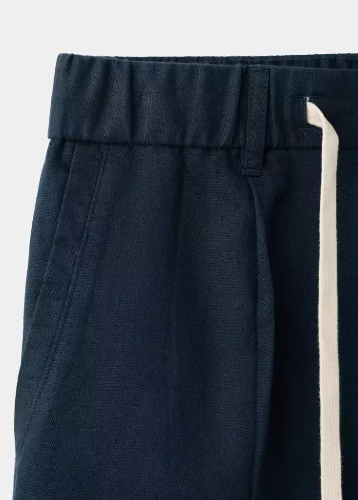 Blue Slim Fit Cropped Linen-Cotton Trousers, Navy, large image number 11