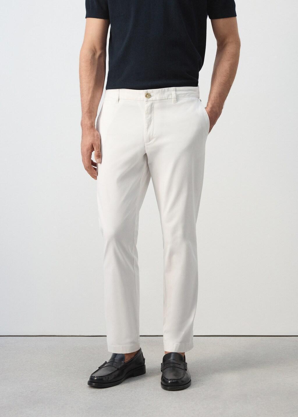 White Prato Cropped Tapered Chino Trousers, Natural White, large image number 3