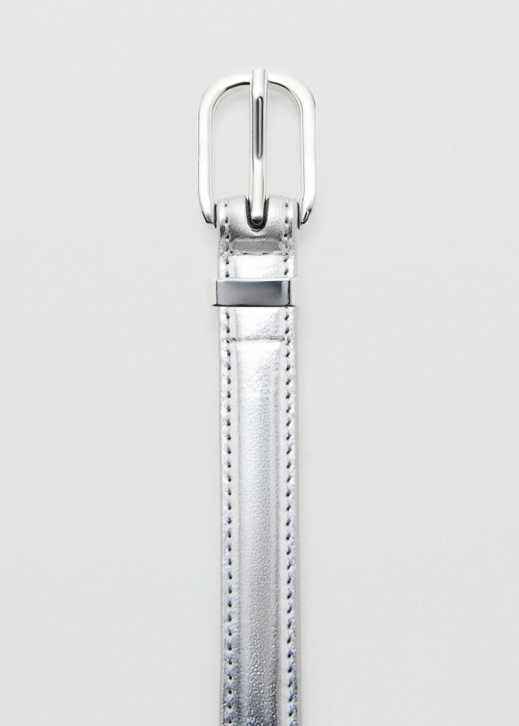 SILVER Buckle metallic belt, Silver, medium