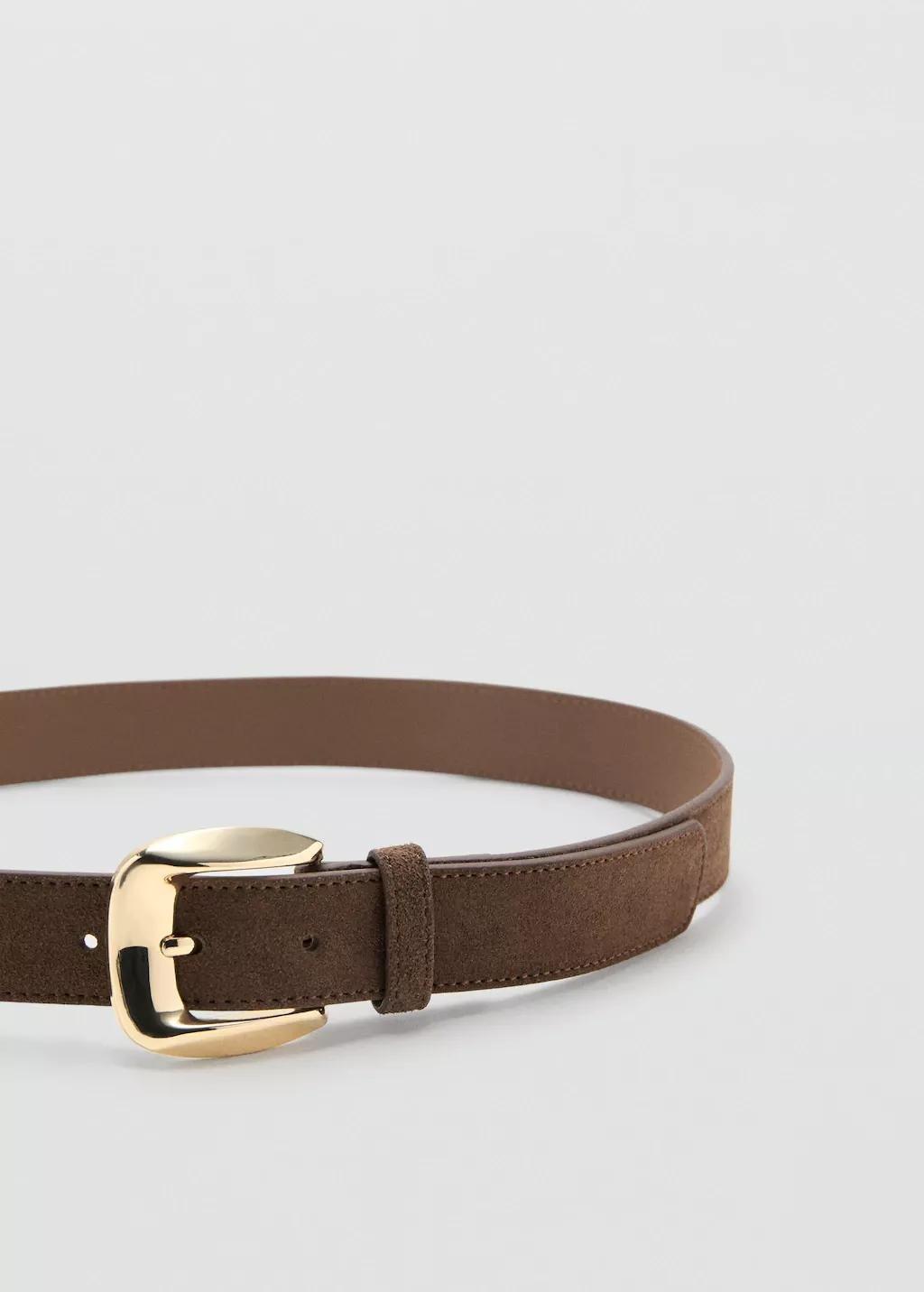 Brown Suede Belt With Square Buckle, Brown, medium