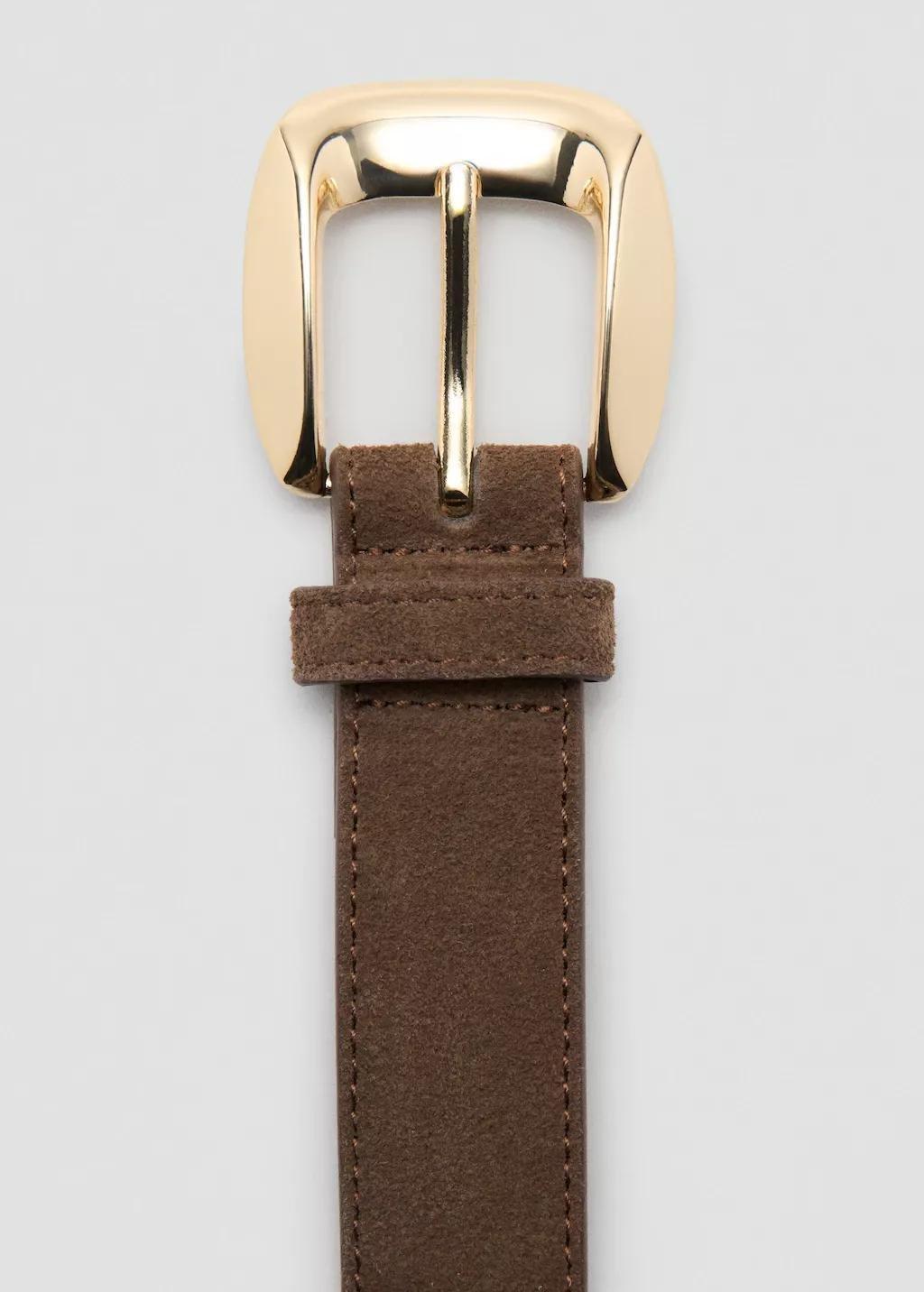 Brown Suede Belt With Square Buckle, Brown, medium