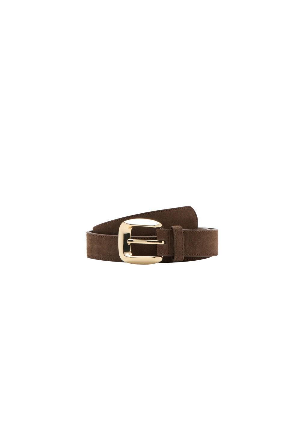 Brown Suede Belt With Square Buckle, Brown, medium