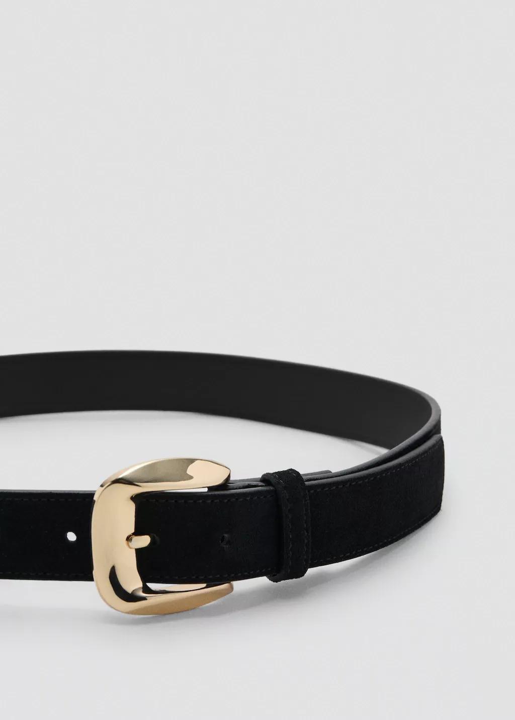 Black Suede Belt With Square Buckle, Black, large image number 0
