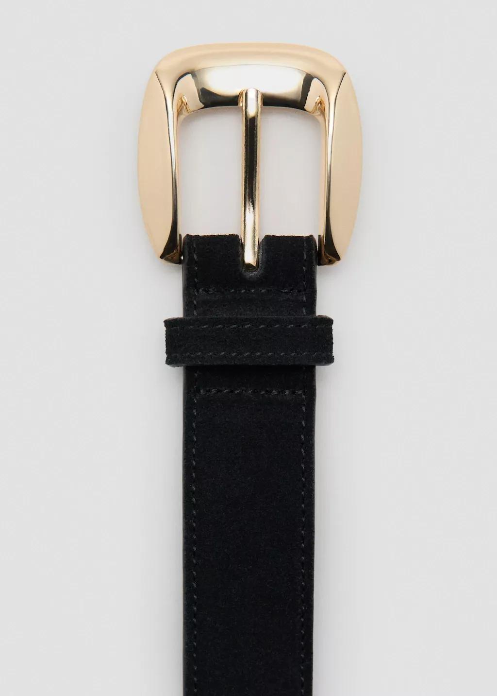 Black Suede Belt With Square Buckle, Black, large image number 1